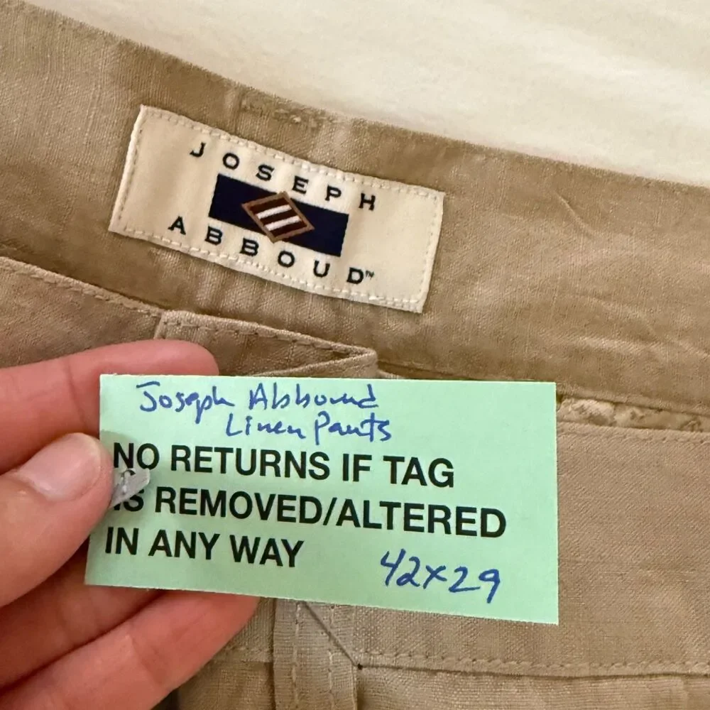 Joseph Abboud Linen Pants 42X29 Beige Flat Front Straight Leg Chino Preppy